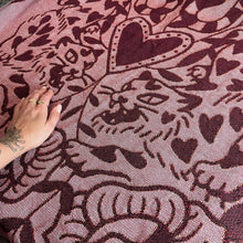 Load image into Gallery viewer, Pink cats woven tapestry blanket