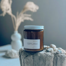 Load image into Gallery viewer, ECHO 8 oz. Amber Glass Candles -  Lavender &amp; Vanilla
