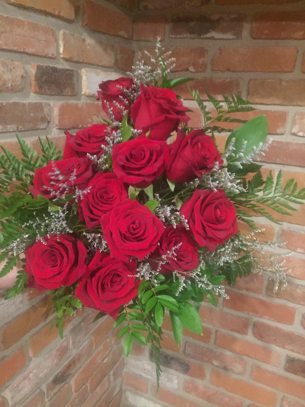 Valentine's One Dozen Red Roses with Limonium